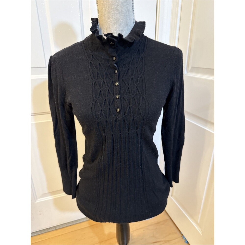 WHIMSIGOTH MOCK NECK Sisters Black Angora Blend Sweater Size L